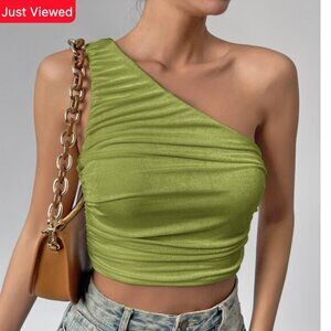 Light Green One Shoulder Crop Size M